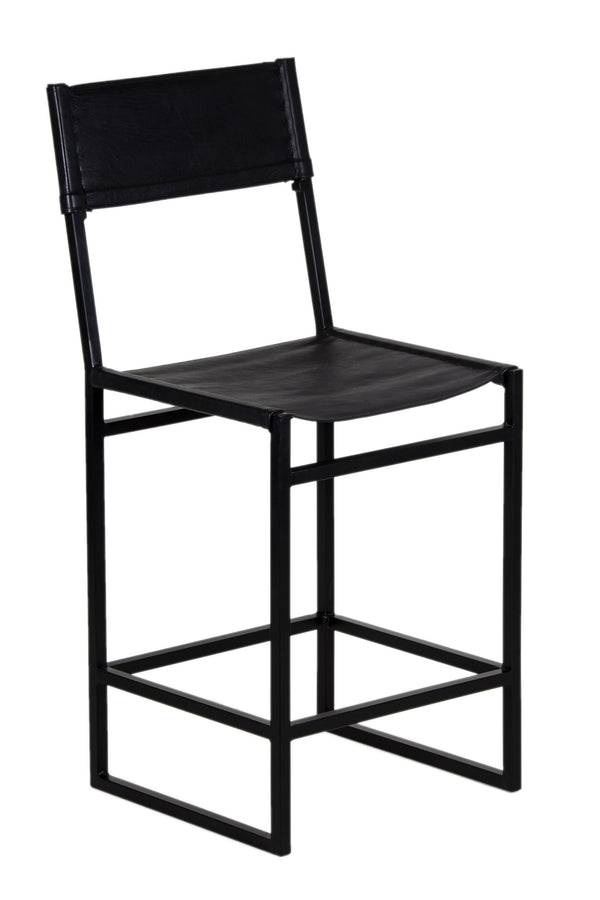 Porter Designs Porter Remy Full-grain Leather Bar Stool In Black - Stylish Comfort With Modern Metal Design Black Metal 07-108-09-8756