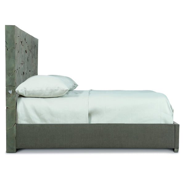 Bernhardt Bernhardt Calavaras King Panel Bed In Smoked Truffle Teak With Sculptural Open-Work Headboard & Upholstery K1780