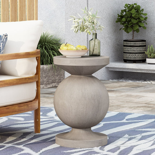 English Elm End Table Concrete Pedestal Accent Piece Modern Cylindrical Design for Indoor Outdoor Use 73458.00