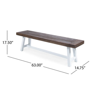 English Elm Dark Acacia Slatted Dining Bench Handcrafted with Iron Frame for Farmhouse Spaces 54562.00MP1SBRN