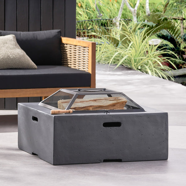 English Elm Outdoor Square Mgo Concrete Wood Burning Fire Pit with Spark Screen for Patio Gatherings 72476.00