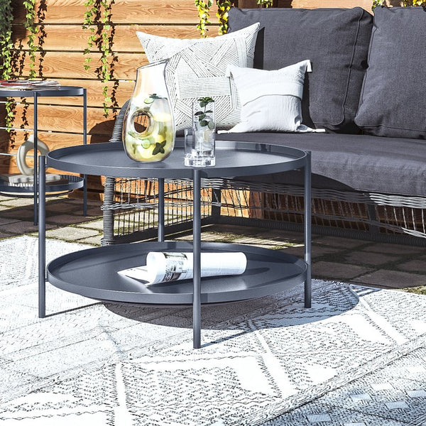 English Elm Monet Metal Coffee Table - Sleek Black Industrial Design With Reversible Tray & Open Shelf Storage B136P158946