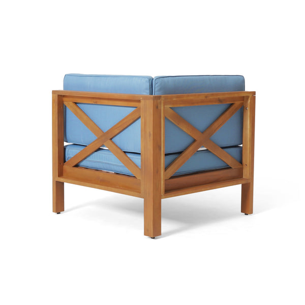 English Elm Brava Solid Acacia Cross-back Outdoor Corner Chair with Water-resistant Cushion 64489.00BLU