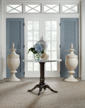 Hooker Furniture Charleston Round Bistro Table With Veneered Carrara Stone Top & Carved Pedestal — Distressed Elegance 6750-75202-95