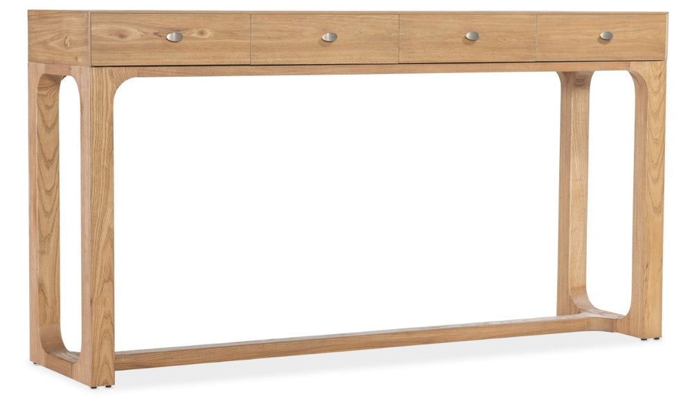 Hooker Furniture Documents Console — Narrow 64"W Pecan Entry Console With Four Drawers, Pewter Knobs, Slim Chic Storage 6018-85001-85