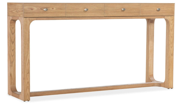 Hooker Furniture Documents Console — Narrow 64"W Pecan Entry Console With Four Drawers, Pewter Knobs, Slim Chic Storage 6018-85001-85