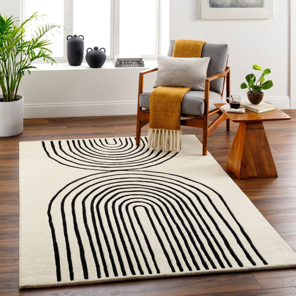 Livabliss Isabel Hand Tufted Wool Area Rug for Entryway Bedroom Plush Contemporary Small Accent Beige, Black 2' x 3' IBL2303-23