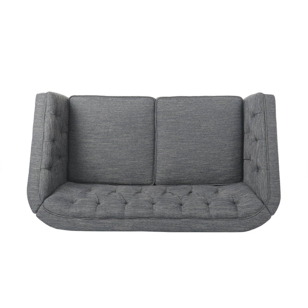 English Elm Christopher Knight Home® - LOVESEAT Diamond-Tufted PU Upholstery with Button Stitching, Tapered Birch Legs, Contemporary Chic Charcoal 72248.00FCHAR