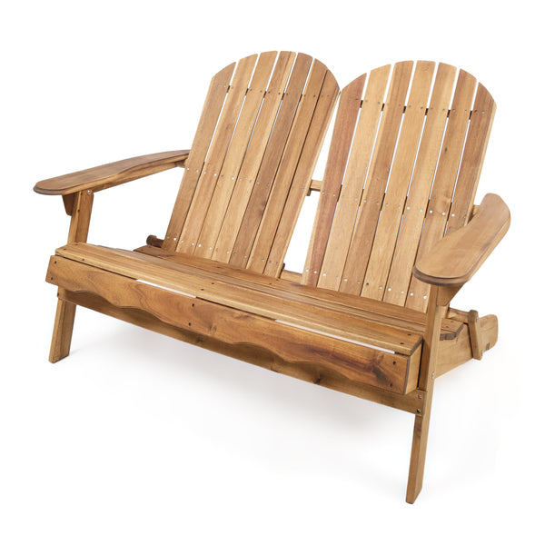 English Elm Christopher Knight Home® - MALIBU Acacia Wood Adirondack Loveseat with Slatted Back for Patio, Durable Weather-Resistant Comfort and Style Natural 46 L x 24 W x 11.75 H 61679.00