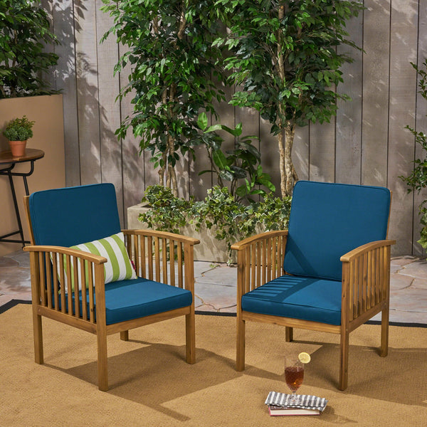 English Elm Casa Acacia Slatted Outdoor Club Chairs Set of 2 with Gray Finish Coastal Patio Seating 63513.00DT