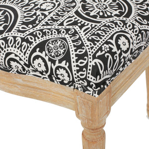 English Elm Kd French Country Rubberwood Dining Chairs Fluted Legs Padded Seat Set of 2 Black White 60352.00BWHI