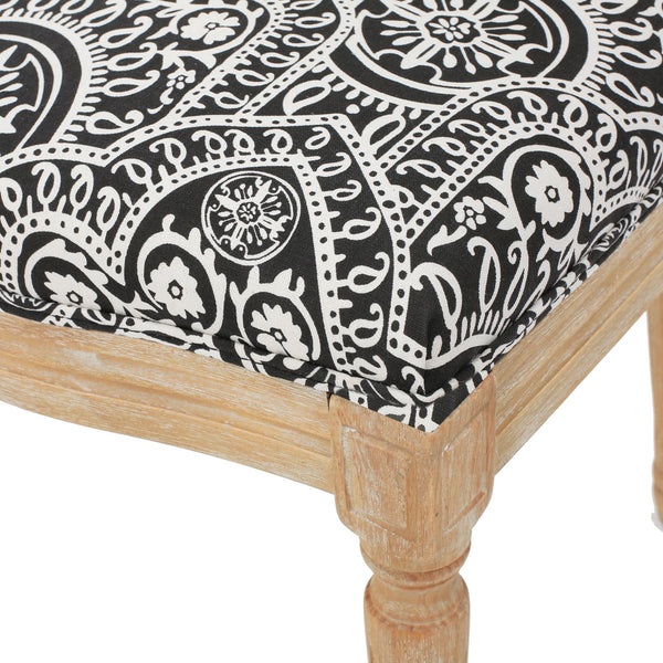 English Elm Kd French Country Rubberwood Dining Chairs Fluted Legs Padded Seat Set of 2 Black White 60352.00BWHI