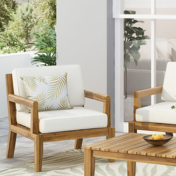 English Elm Christopher Knight Home® - Outdoor Acacia Wood Rossville Club Chair with Teak Finish, Waterproof Beige Cushion, Durable Deep Seat 70787.00BGE