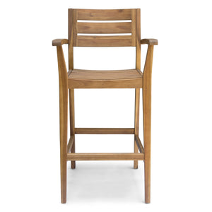 English Elm Wood Acacia Bar Stool with Ladder Back and Slatted Seat for Kitchen or Patio 62719.00