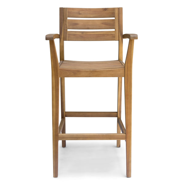English Elm Wood Acacia Bar Stool with Ladder Back and Slatted Seat for Kitchen or Patio 62719.00