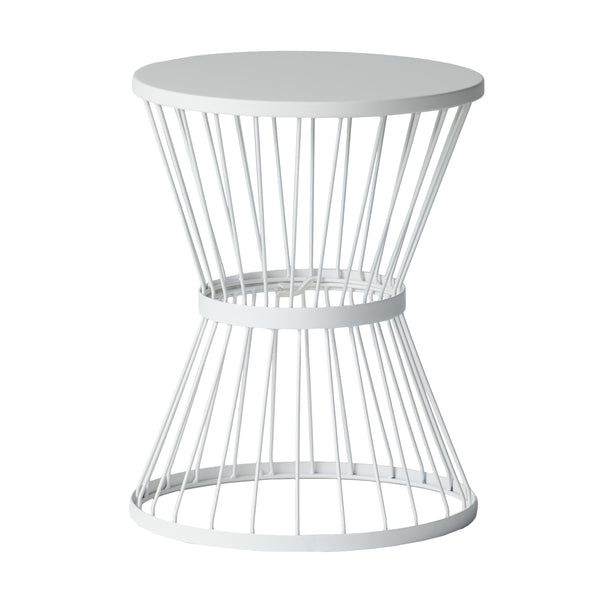 English Elm Lassen Outdoor Side Table Sculptural Hourglass Frame Compact Patio Accent 62073.00WHI