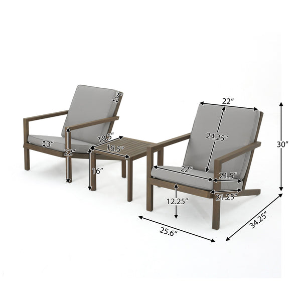 English Elm Christopher Knight Home® - LEAH Acacia 3-Piece Outdoor Chat Set with Water-Resistant Cushions and Slat Paneled Tabletop Beige 40 L x 25.75 W x 18.75 H 60915.00GRY