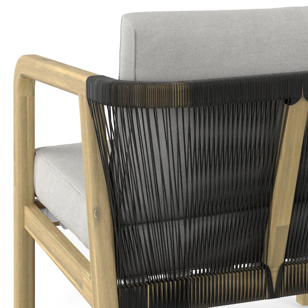 English Elm Palmetto Handcrafted Acacia Outdoor Conversation Chairs Set of 2 in Stone Grey with Rope Detail, Weather-Resistant Cushions B136P159955