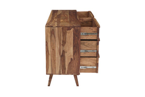 Porter Designs Porter Fusion Solid Sheesham Wood Dresser Table With Mid-century Flair & Unique Architectural Mirror Light Brown Wood 04-117-01-6750n