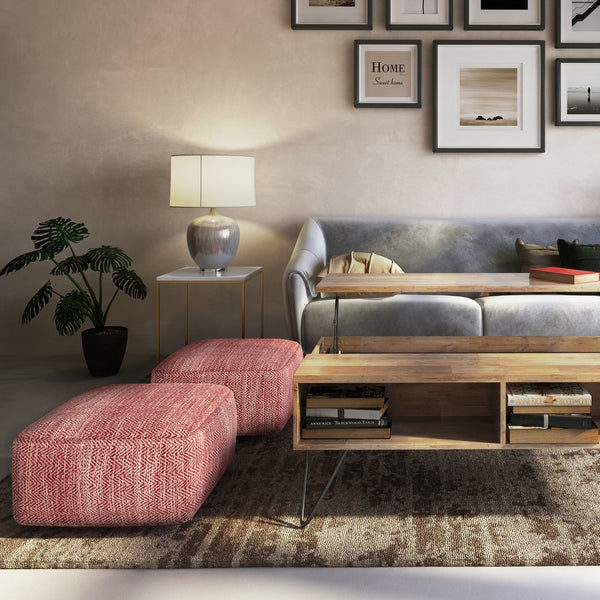 English Elm Nate Square Pouf - Hand-Woven Maroon Mélange For Versatile Seating, Footrest, Or Side Table B136P159275