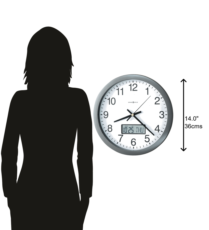 Hekman Furniture 625195 Chronicle Wall Clock - Modern Metallic Gray Design With Lcd Calendar & Quartz Movement For Home  Chronicle Wall Clock 625195