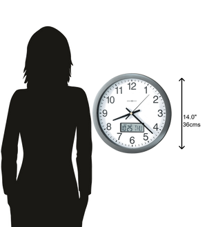 Hekman Furniture 625195 Chronicle Wall Clock - Modern Metallic Gray Design With Lcd Calendar & Quartz Movement For Home  Chronicle Wall Clock 625195