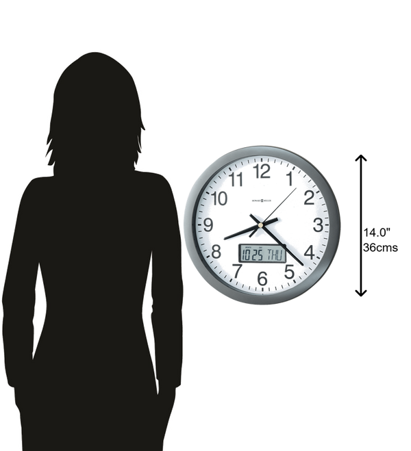 Hekman Furniture 625195 Chronicle Wall Clock - Modern Metallic Gray Design With Lcd Calendar & Quartz Movement For Home  Chronicle Wall Clock 625195