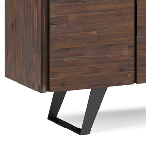 English Elm Lowry Large 4-Door Sideboard Buffet - Distressed Charcoal Brown Acacia Wood, Modern Industrial Design B136P158890