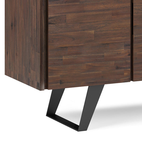 English Elm Lowry Large 4-Door Sideboard Buffet - Distressed Charcoal Brown Acacia Wood, Modern Industrial Design B136P158890
