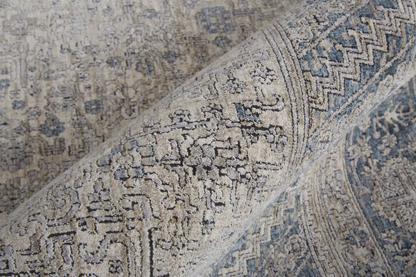 Feizy Rugs Marquette Medallion Rug – Elegant Power-loomed Design, Stain-resistant, Easy Care For High Traffic Areas Taupe,Gray,Blue Polyester,Acrylic Mrq3775fgry000j00