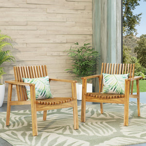 English Elm Outdoor Acacia Slatted Club Chairs Set of 2 Teak Finish Patio Lounge Seating 71921.00WTC