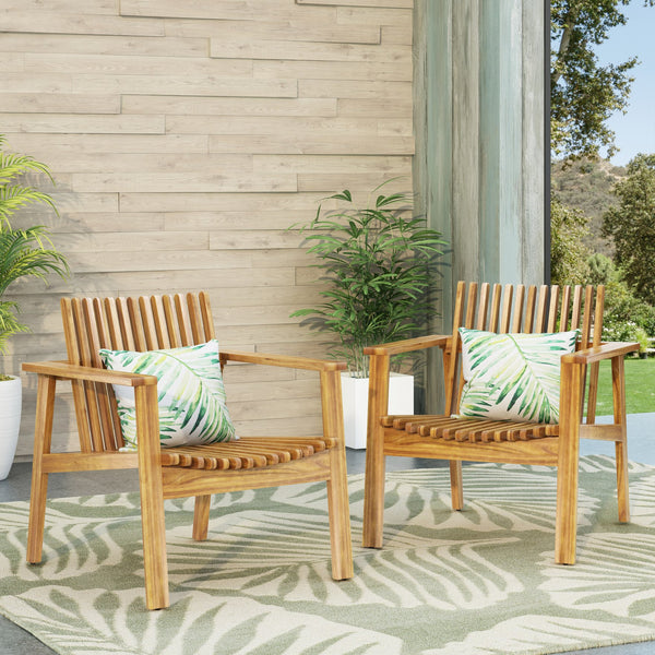 English Elm Outdoor Acacia Slatted Club Chairs Set of 2 Teak Finish Patio Lounge Seating 71921.00WTC