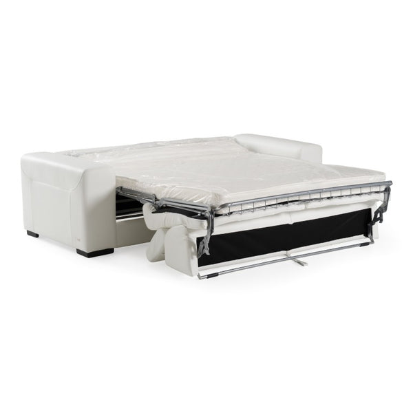 VIG Furniture Icon Italian White Nirvana Leather Sofa Bed With Adjustable Headrests, Fold-Over Arms & Anti-Allergy Mattress VGCCICON-WHT-SB