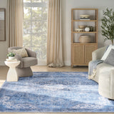 Nourison Washables NWB15 Machine Made Power-loomed Narrow Border Indoor Only Vintage  Rug Blue, Blue Front Base, 85% Polyester,9% Cotton,6% Other Fibers 99446994202