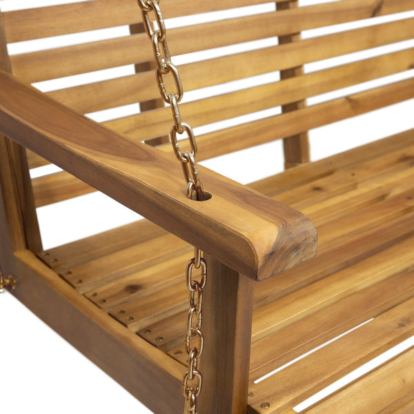 English Elm Tasmania Acacia Hardwood Porch Swing Slatted Outdoor Bench with Hanging Chains 69655.00