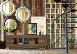 A.R.T. Furniture Epicenters Williamsburg Entertainment Console - Stylish Reclaimed Pallet Wood With Open Shelves & 6 Drawers Brown, Brown Material, Wood 223423-2302