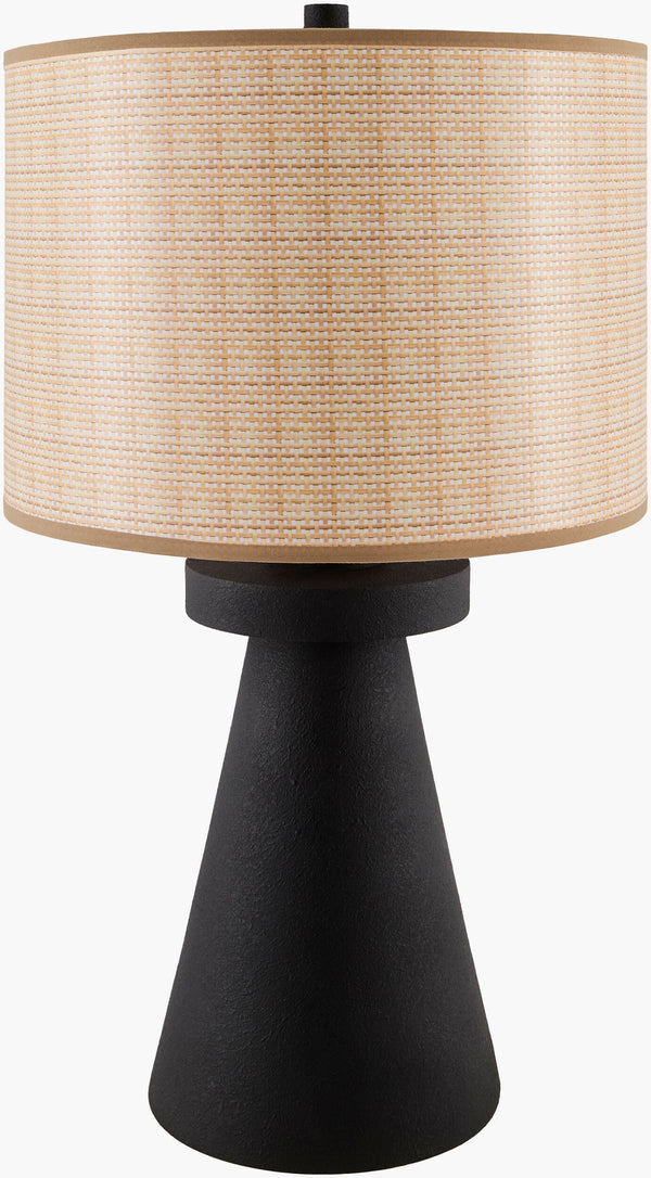 Surya Icacos 24" Bohemian Accent Table Lamp - Artistic Resin Body With Charming Linen Shade & Whimsical Finial Body, Black,Shade (Outside), Brown,Shade (Inside), Orange,Finial, Black,Harp, Metallic ,Nickel,Cord, Translucent Resin,Linen,Polyester,Plastic Ics-001