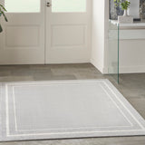 Nourison Essentials NRE02 Machine Made Power-loomed Narrow Border Indoor/Outdoor Contemporary Outdoor Rug Grey,Ivory, Grey Ivory 100% Polypropylene 99446147752