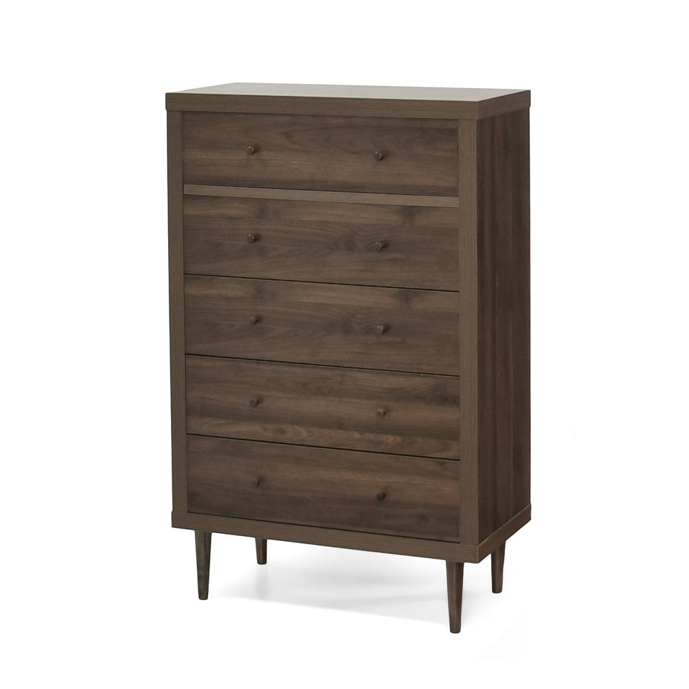 English Elm Christopher Knight Home® - Nordic 5-Drawer Chest – Mid-Century Modern Storage Solution With Warm Walnut Finish & Tapered Legs 71146.00WALN