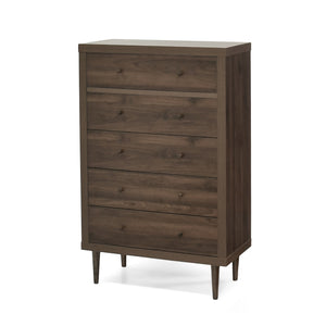English Elm Christopher Knight Home® - Nordic 5-Drawer Chest – Mid-Century Modern Storage Solution With Warm Walnut Finish & Tapered Legs 71146.00WALN