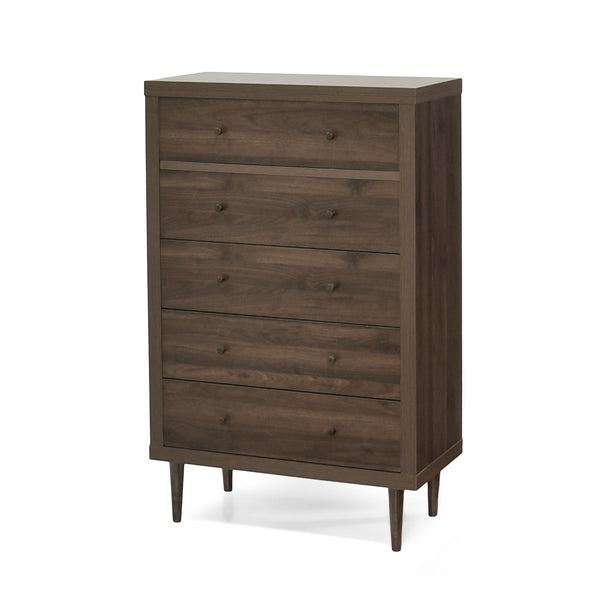 English Elm Christopher Knight Home® - Nordic 5-Drawer Chest – Mid-Century Modern Storage Solution With Warm Walnut Finish & Tapered Legs 71146.00WALN