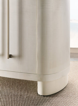 Hooker Furniture Melange Bow-Front Credenza In Crisp White Figured Maple Veneer — 72" Storage Console W/ Soft-Close Doors 628-75010-05