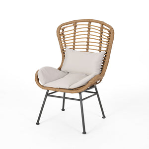 English Elm Christopher Knight Home® - Frazer Woven Rattan Patio Chairs Set of 2 with Water-Resistant Cushions and Durable Iron Frame Beige+Brown 65489.00LBRN