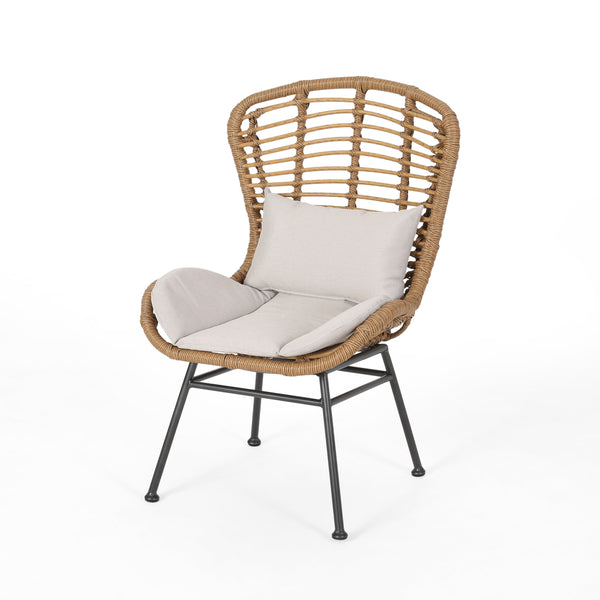 English Elm Christopher Knight Home® - Frazer Woven Rattan Patio Chairs Set of 2 with Water-Resistant Cushions and Durable Iron Frame Beige+Brown 65489.00LBRN
