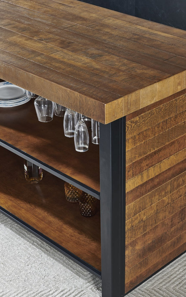 English Elm Steve Silver - Tyler 3-Piece Light Brown Bar Dining Set with Upholstered Stools, Stemware Rack & Iron Accents B081S00254