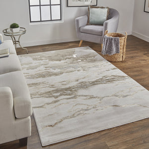 Feizy Rugs Aura Contemporary Abstract High-low Pile Rug In Gold And Champagne - Durable, Stylish Design For Any Space Ivory,Tan,Gray Polyester,Polypropylene Aur3727fbgegldh13