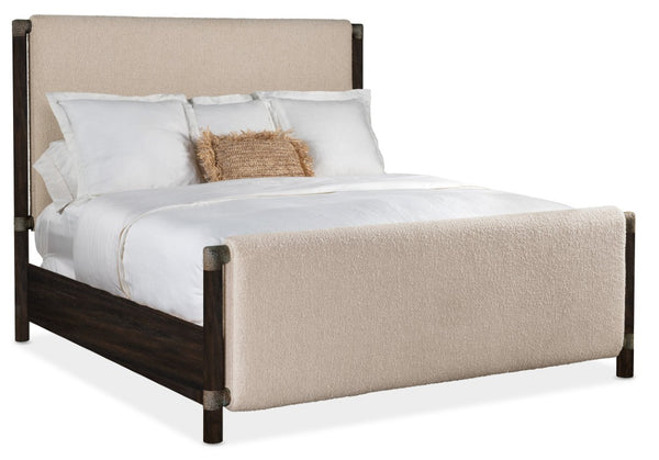 Hooker Furniture Retreat Queen Upholstered Panel Bed With Neo Cream Fabric, Rope Accents & Dune Distressed Finish 5.00 L x 65.00W x 66.00H 6950-90350-99