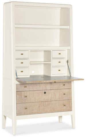Hooker Furniture Hera Almond White & Figured Maple Hub With Drop-Front Desk, Jewelry Tray, Locking Drawer, Cord Cutout 6052-10309-80
