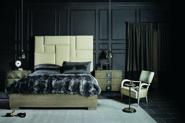 Bernhardt Bernhardt Mosaic King Panel Bed With Upholstered Mondrian Headboard And Quartered Oak Cerused Finish K1063