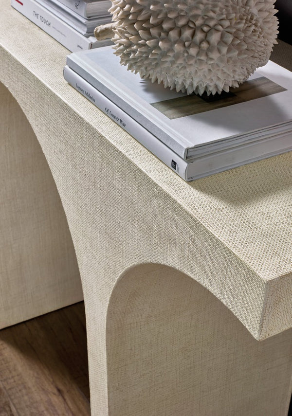 Hooker Furniture Commerce Archer Console Table In Pebble Beach Lacquered Burlap Finish — Narrow Arched Entryway Surface, Durable Solid Wood (55"W X16"D X34"H) 7228-85127-05
